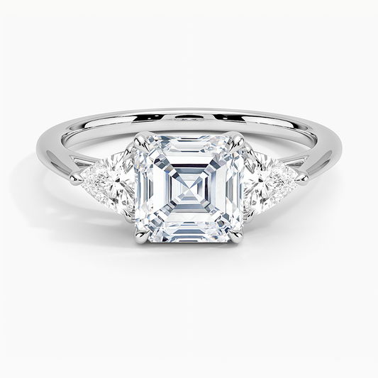 11/2Ct Asscher Lab Grown Diamond Trillion Cut Three Stone Diamond Ring
