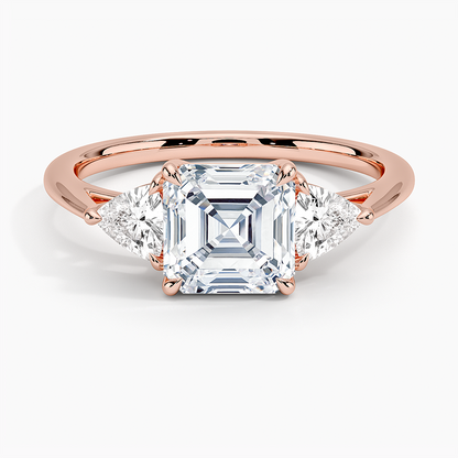 11/2Ct Asscher Lab Grown Diamond Trillion Cut Three Stone Diamond Ring