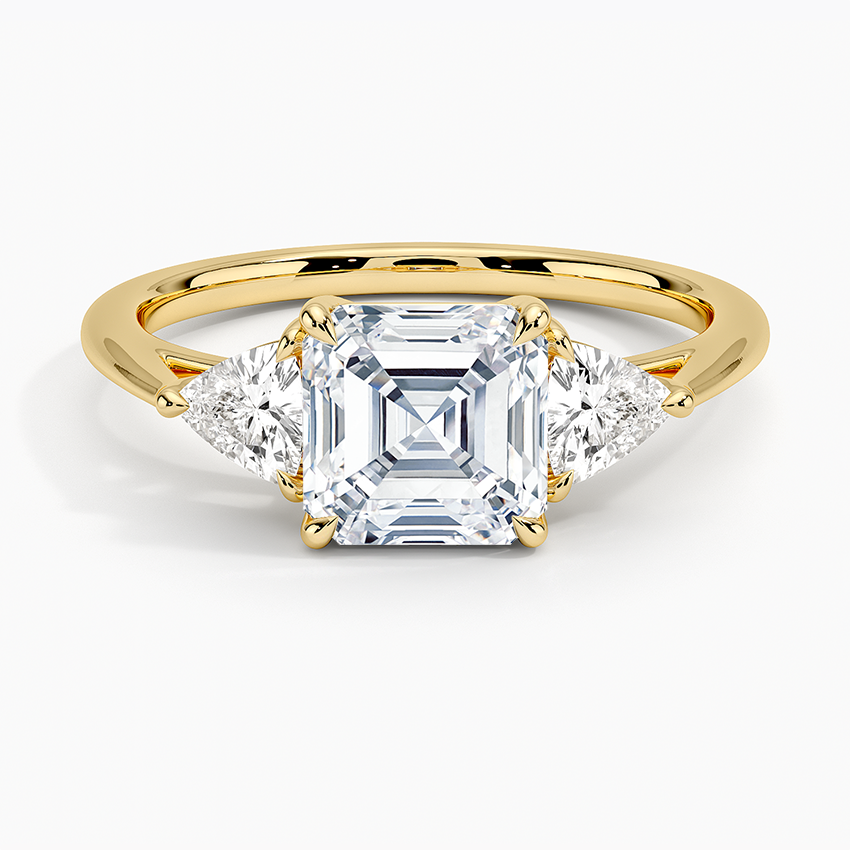 11/2Ct Asscher Lab Grown Diamond Trillion Cut Three Stone Diamond Ring