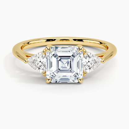 11/2Ct Asscher Lab Grown Diamond Trillion Cut Three Stone Diamond Ring