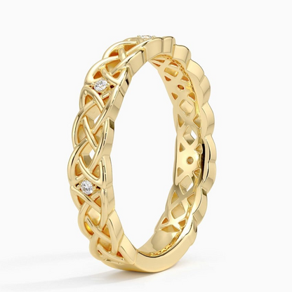 White Gold Round Cut Lab Grown Diamond Celtic Knot Wedding Band