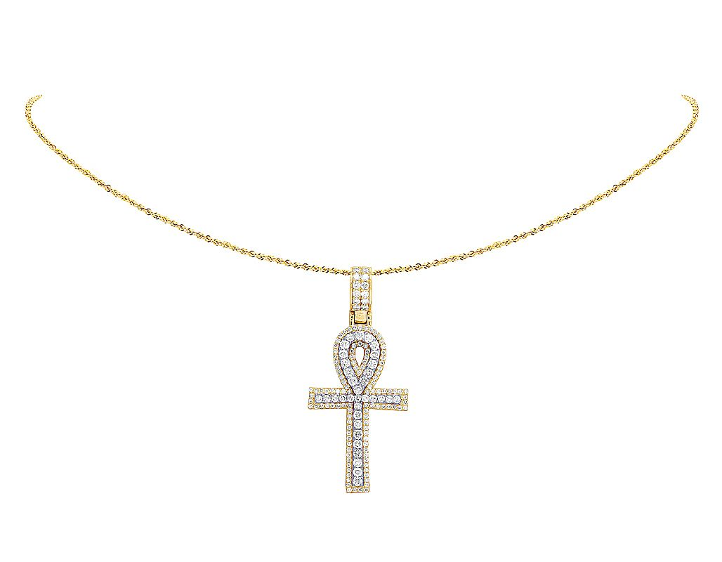 2.25 CTW Two Tone Lab Grown Diamond Ankh Cross Pendant