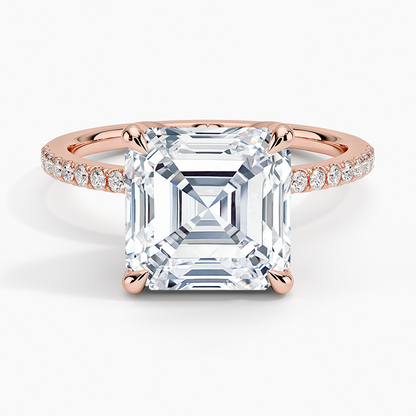 4CT Asscher Lab Grown Diamond Half Coverage Engagement Ring