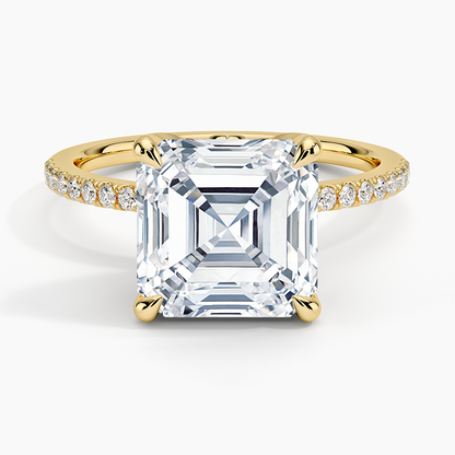 4CT Asscher Lab Grown Diamond Half Coverage Engagement Ring