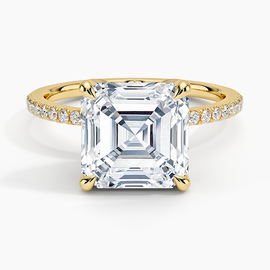 4CT Asscher Lab Grown Diamond Half Coverage Engagement Ring