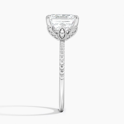 4CT Asscher Lab Grown Diamond Half Coverage Engagement Ring