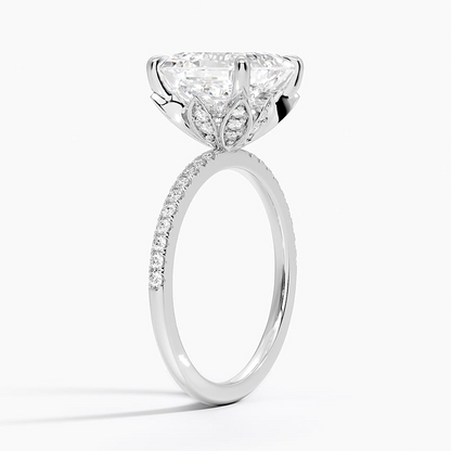 4CT Asscher Lab Grown Diamond Half Coverage Engagement Ring
