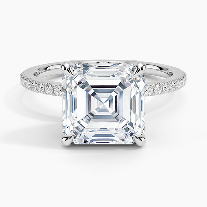 4CT Asscher Lab Grown Diamond Half Coverage Engagement Ring