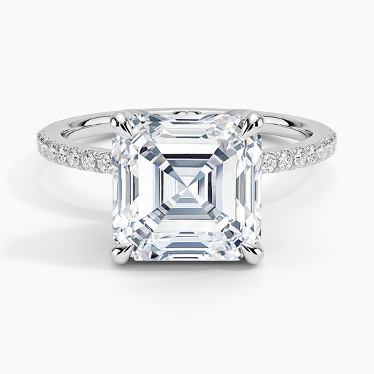 4CT Asscher Lab Grown Diamond Half Coverage Engagement Ring