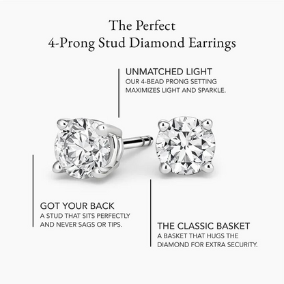 1/2 CTW Perfect 4 Prong Lab Grown Diamond Stud Earrings