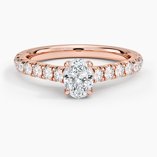 1/2CT Oval Half Coverage Lab Grown Diamond Gold Engagement Ring