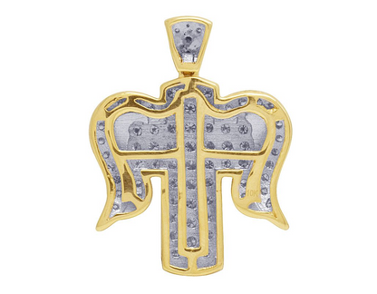 Unisex 10K Yellow Gold Cross Angel Wing Pendant
