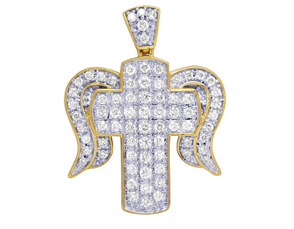 Unisex 10K Yellow Gold Cross Angel Wing Pendant