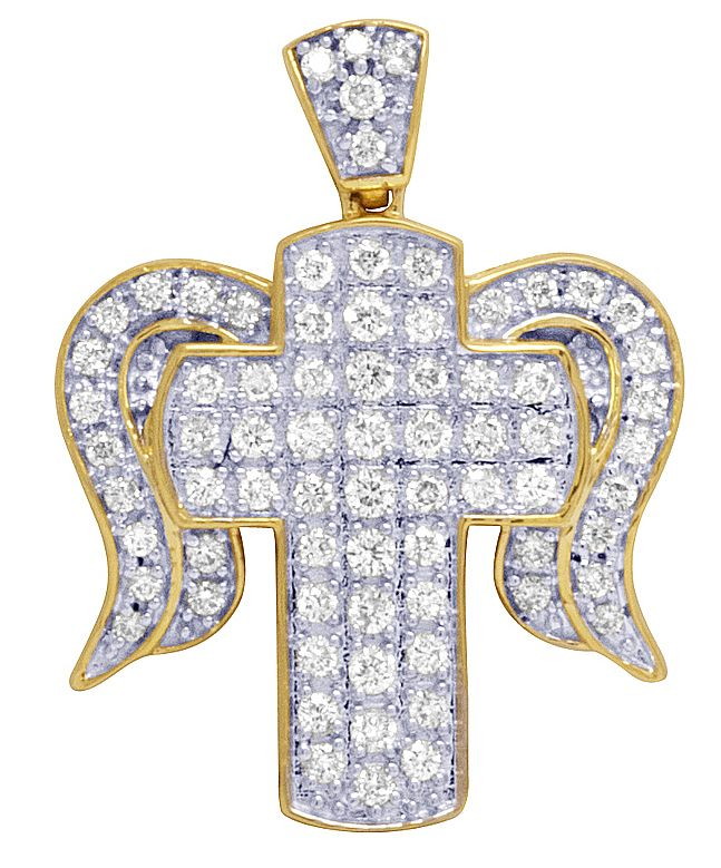 Unisex 10K Yellow Gold Cross Angel Wing Pendant