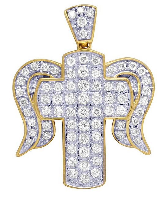 Unisex 10K Yellow Gold Cross Angel Wing Pendant