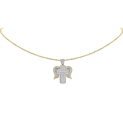 Unisex 10K Yellow Gold Cross Angel Wing Pendant