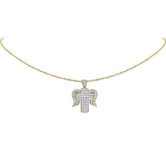 Unisex 10K Yellow Gold Cross Angel Wing Pendant
