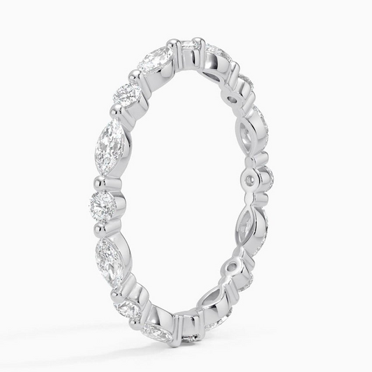 Round And Marquise Lab Grown Diamond White Gold Wedding Band