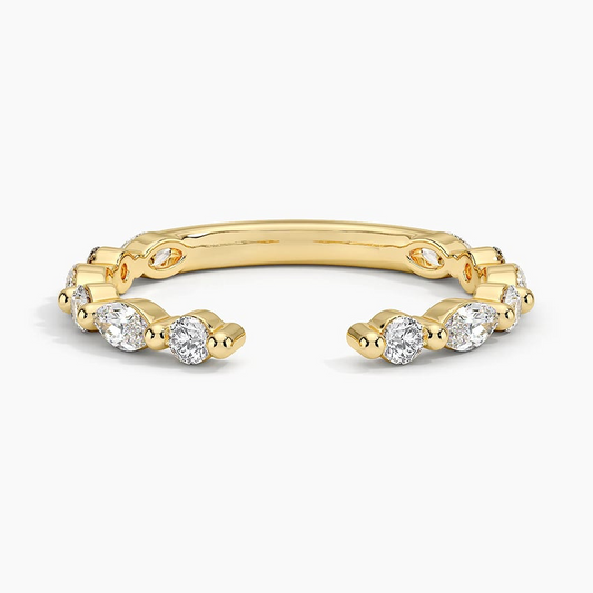 14k Gold Lab Grown Diamond Alternative Open Cuff Wedding Band
