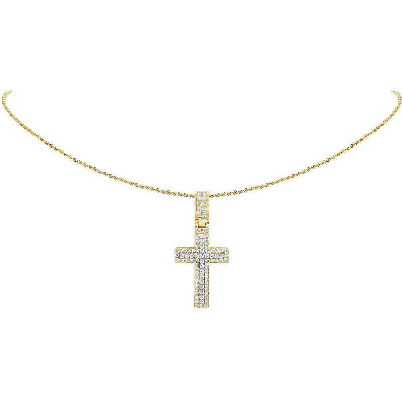 1.6 Inch 10K Two Tone Lab Grown Diamond Cross Pendant