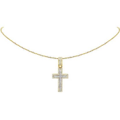 1.6 Inch 10K Two Tone Lab Grown Diamond Cross Pendant