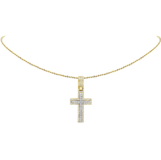 1.6 Inch 10K Two Tone Lab Grown Diamond Cross Pendant
