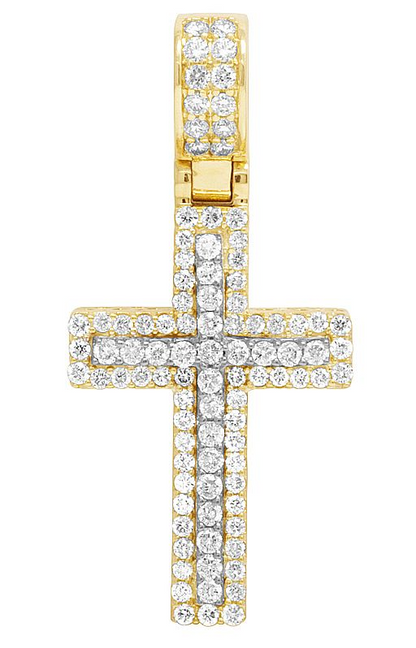 1.6 Inch 10K Two Tone Lab Grown Diamond Cross Pendant