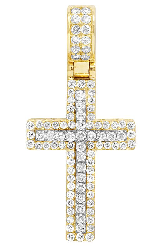1.6 Inch 10K Two Tone Lab Grown Diamond Cross Pendant