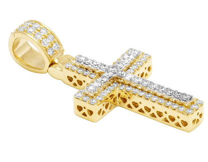 1.6 Inch 10K Two Tone Lab Grown Diamond Cross Pendant