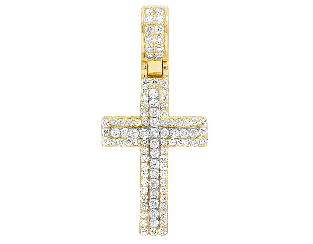 1.6 Inch 10K Two Tone Lab Grown Diamond Cross Pendant