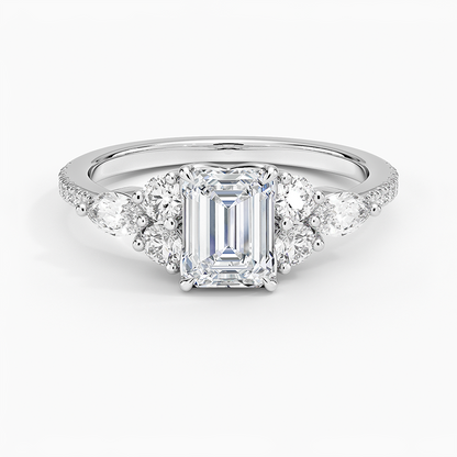 1CT Emerald Gold Pavé Lab Grown Diamond Engagement Ring