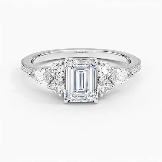 1CT Emerald Gold Pavé Lab Grown Diamond Engagement Ring