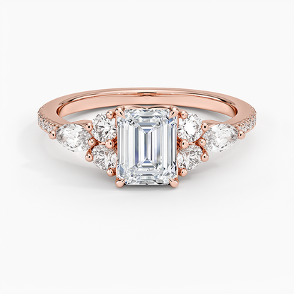 1CT Emerald Gold Pavé Lab Grown Diamond Engagement Ring