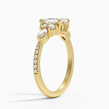 1CT Emerald Gold Pavé Lab Grown Diamond Engagement Ring