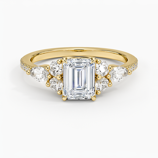 1CT Emerald Gold Pavé Lab Grown Diamond Engagement Ring