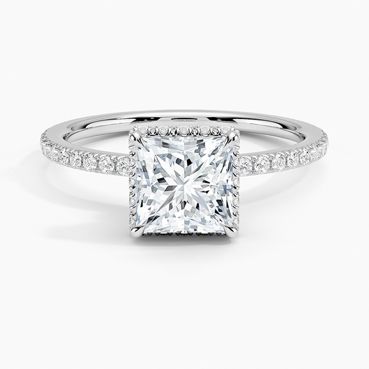 1 1/4CT Princess Cut Lab Grown Diamond Half Coverage Gold Ring