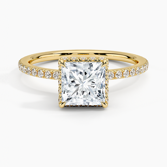 1 1/4CT Princess Cut Lab Grown Diamond Half Coverage Gold Ring