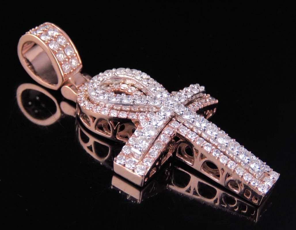 Custom 10K Lab Grown Diamond Dome Ankh Cross Pendant