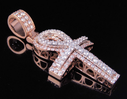 Custom 10K Lab Grown Diamond Dome Ankh Cross Pendant
