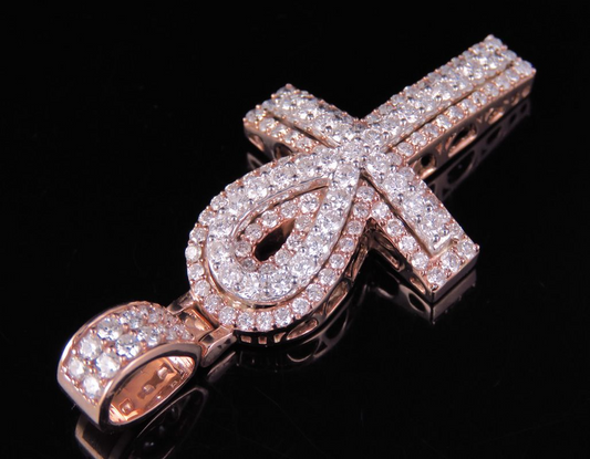 Custom 10K Lab Grown Diamond Dome Ankh Cross Pendant