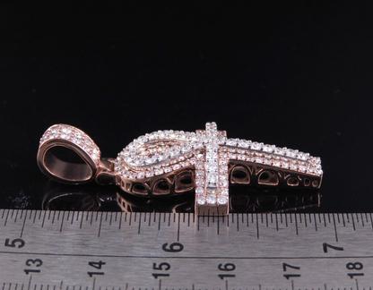 Custom 10K Lab Grown Diamond Dome Ankh Cross Pendant