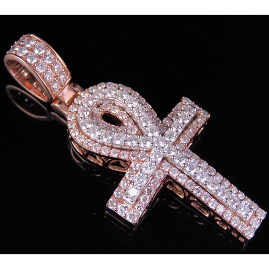 Custom 10K Lab Grown Diamond Dome Ankh Cross Pendant