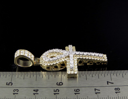 Custom 10K Lab Grown Diamond Dome Ankh Cross Pendant