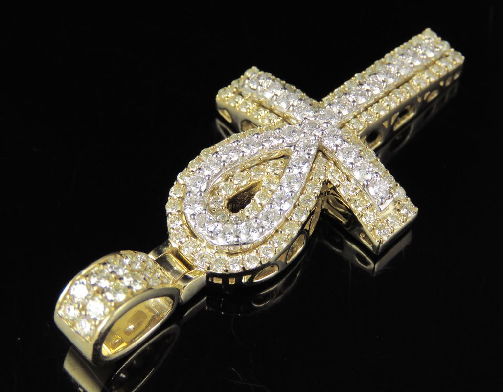 Custom 10K Lab Grown Diamond Dome Ankh Cross Pendant