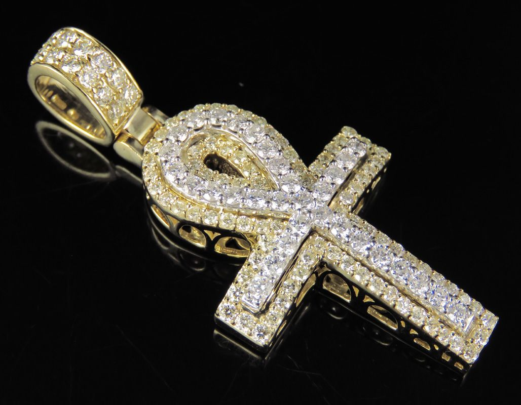 Custom 10K Lab Grown Diamond Dome Ankh Cross Pendant