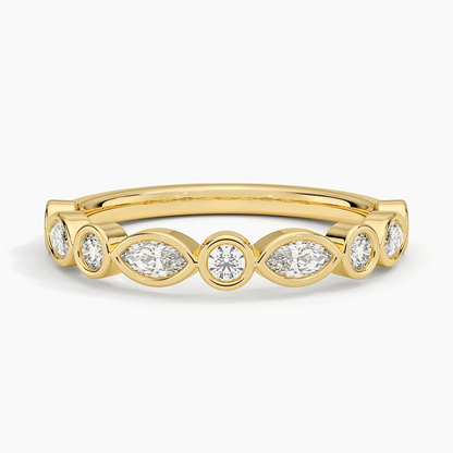 Round And Marquise Lab Grown Diamond Bezel Set Wedding Band
