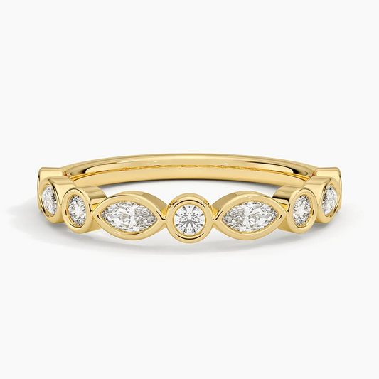 Round And Marquise Lab Grown Diamond Bezel Set Wedding Band