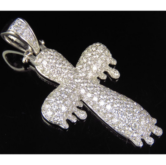 1.8 Inch 10K Lab Grown Diamond Drip Cross Pendant