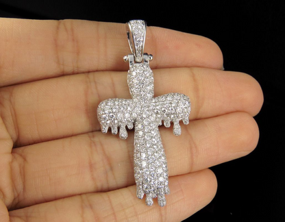 1.8 Inch 10K Lab Grown Diamond Drip Cross Pendant