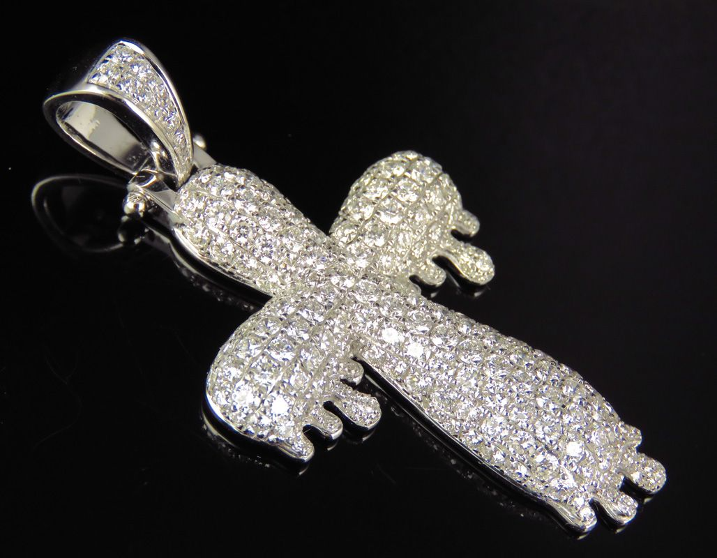 1.8 Inch 10K Lab Grown Diamond Drip Cross Pendant